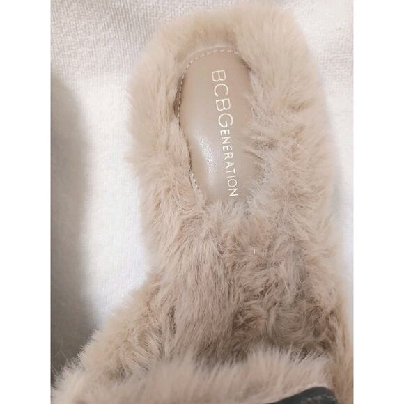 BCBGeneration Zorie Tailored Faux Fur Slip On Mules Size 10M Black Gold Horsebit - Picture 8 of 16
